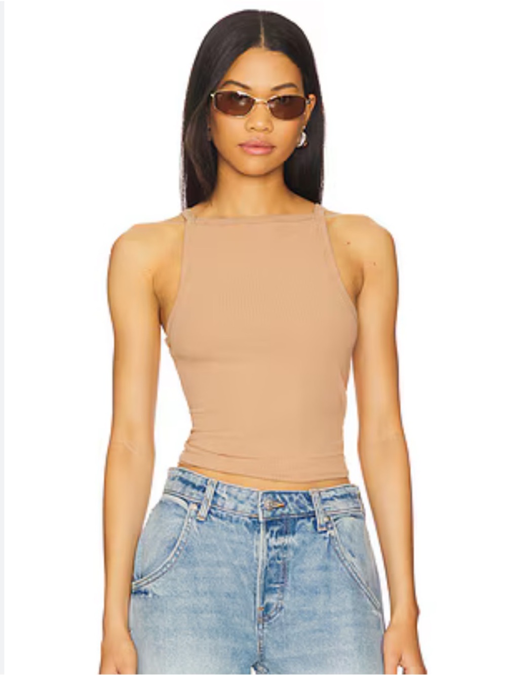 We The Free Mia Tank Sand Dollar Ribbed Square Neck Cotton Top NWT